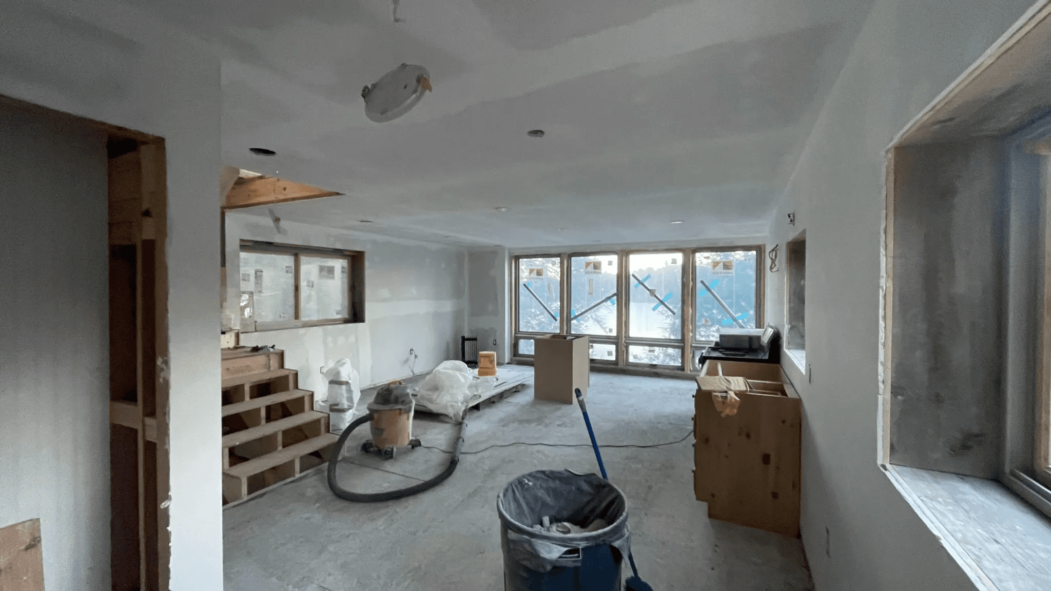 Wideshot of a drywall installation in garage