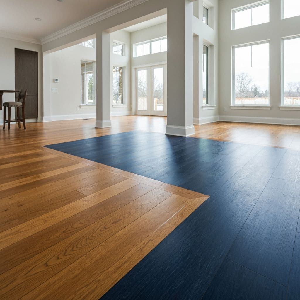 Brown and Blue hardwood floor